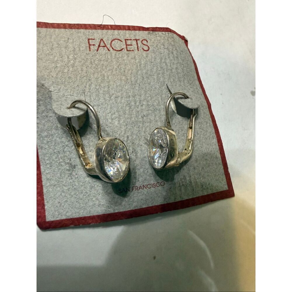Facets Women's Silver-Tone Round Clear Gemstone Leverback Drop Earrings NWT